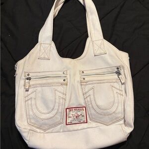 True Religion Cream Tote with Red Accents